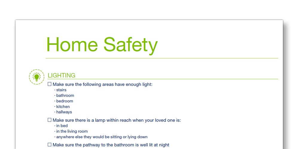 Snap shot of the TENA Family Carer Home Saftey template Snap shot of the TENA Family Carer Home Saftey template